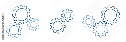 Composition of gears line editable stroke set blue colors. Vector