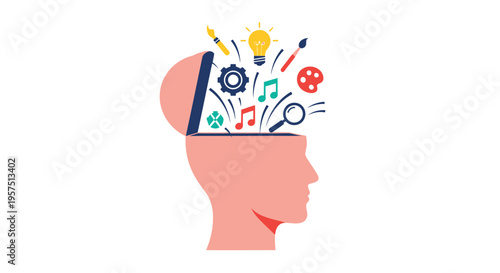 A creative mind with various ideas and inspiration flowing out of it