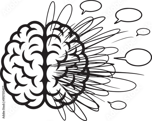 Colorful vector illustration of a human brain and skull decorated with floral patterns 