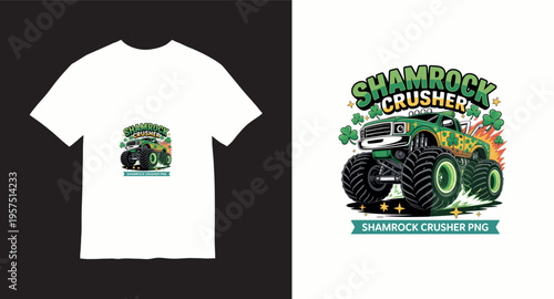 Monster truck shamrock crusher design for saint patricks day