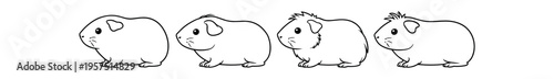 Four simple black outline sketches of guinea pigs in side view with slight variations in fur.