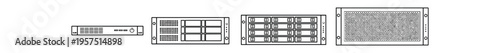 A row of rack mount server and storage units shown as thin black line icons.