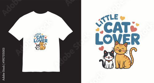 Little cat lover t-shirt design with two cute cats and heart shapes