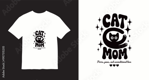 Cat mom t-shirt design with a stylized cat silhouette and playful text