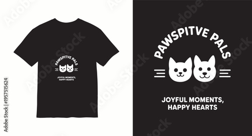 Pawspitve pals cat characters with joyful moments happy hearts typography for t-shirt design