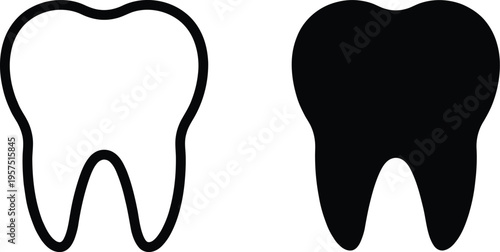Simple black and white illustrations of a tooth