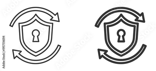 Security shield icons with rotational arrows for protection concepts