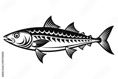 mackerel silhouette line art vector illustration