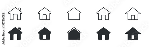 Home icon set. House, real estate and property concept with different home shapes. Vector illustration.
