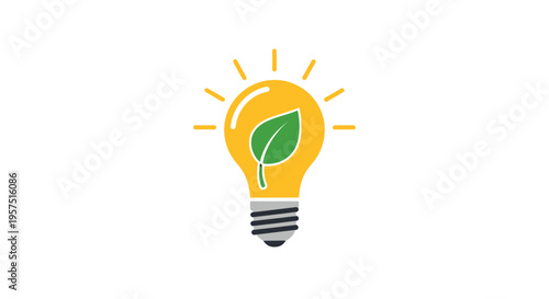 Green Energy Lightbulb with Leaf - Sustainable Idea Icon, Eco-Friendly Innovation Concept, Renewable Power Solution