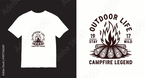 Campfire legend outdoors life illustration with firewood and flames