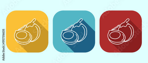 Tropical coconut beverage with straw, modern flat icon design, blue