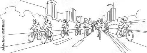 city cyclists riding bicycles