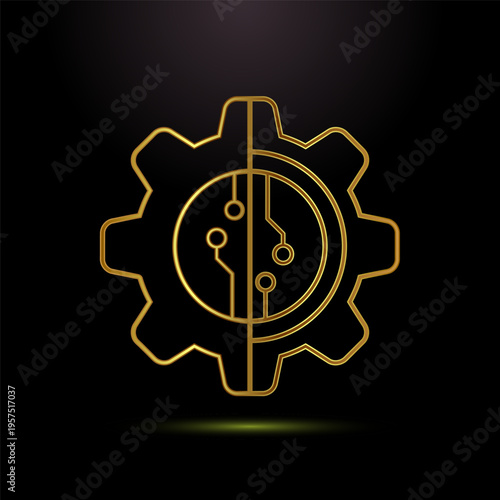 Gear and circuit board illustration, mechanical and digital engineering concept design