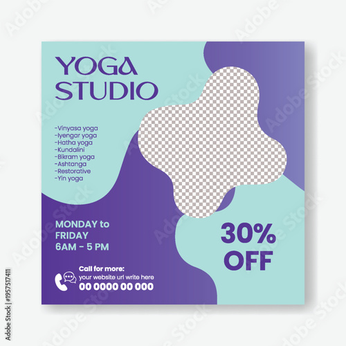 Yoga Wellness Instagram Post Template, Minimal Meditation Square Flyer Poster for Spa Beauty Salon, Healthy Lifestyle Mindfulness Calm Fitness Promotional Advertising Graphics