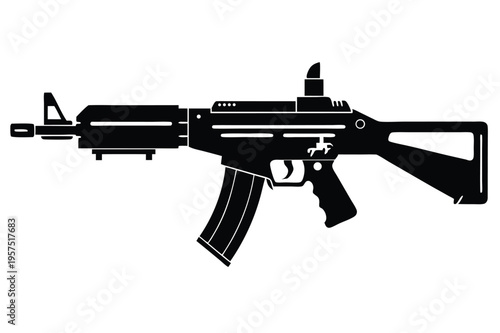 machine gun silhouette line art vector illustration