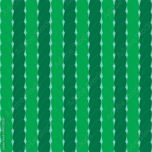 A seamless geometric pattern of repeating oval shapes reminiscent of stylized leaves. The composition is executed in different shades of green against a light background, creating a rhythmic and harmo