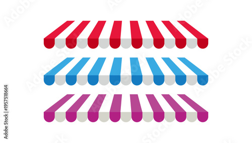 Store awnings set retail shop canopy vector illustration design element for business storefront market and commercial display concept
