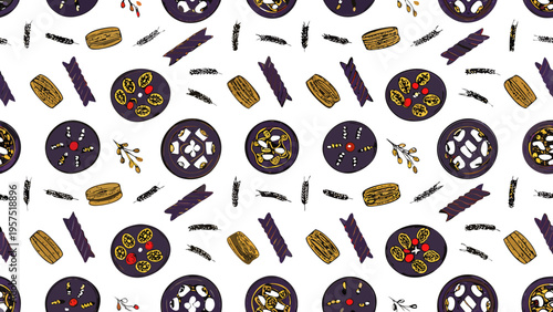 Flat illustration set of diverse Italian pasta shapes including farfalle, fusilli, and penne with colorful graphic design vector image