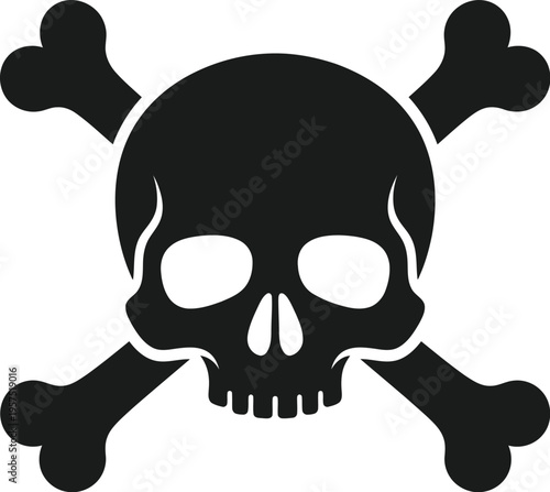 Black skull icon with crossbones on white background symbolizing danger
