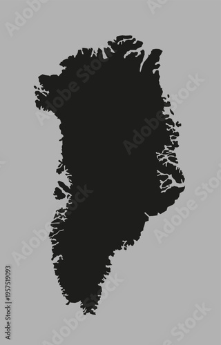 Greenland silhouette map in black on gray background. Filled country shape illustration.