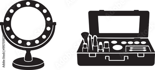 make-up mirror and make-up case silhouette vector