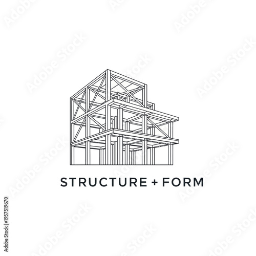 Architectural Building Structure Framework Outline, Isolated White Background