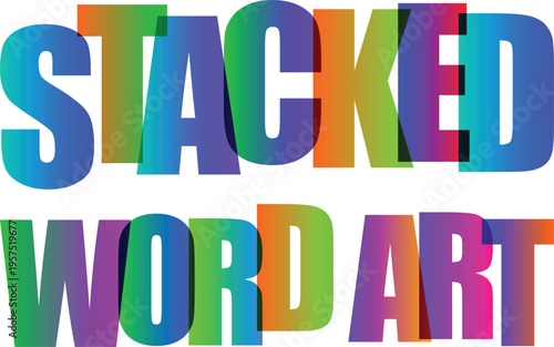 Overlap Typography Stacked Word Art Text Design with Overlapping Colorful Letters