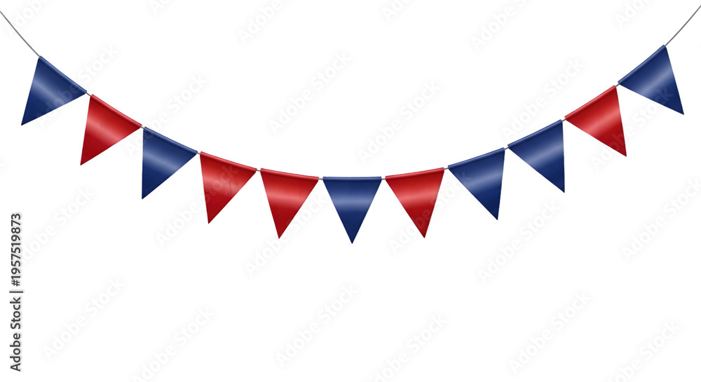 Fototapeta premium Colorful red and blue triangular pennant banner isolated on transparent background