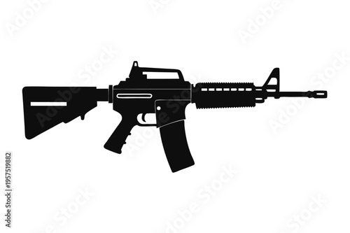 m4 carbine rifle silhouette line art vector illustration