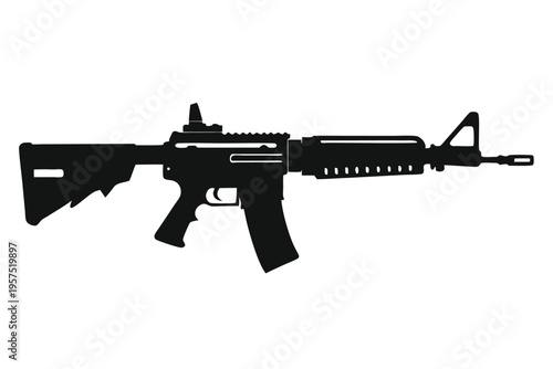 m4 carbine rifle silhouette line art vector illustration