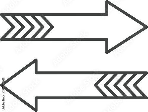 Black and white arrows pointing in opposite directions on a plain background for design and navigation purposes