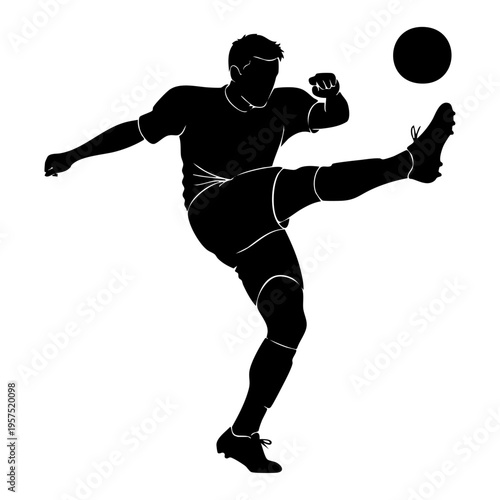Dynamic Soccer Player Kicking Ball Silhouette Vector