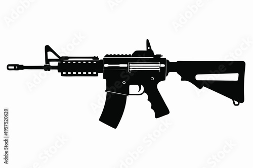 m4 carbine rifle silhouette line art vector illustration