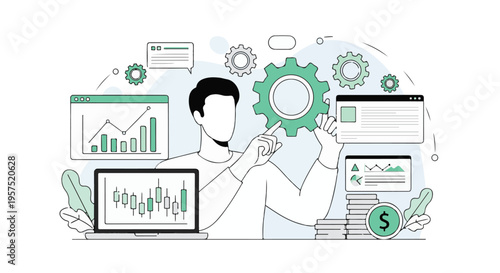 Man optimizing business strategy with data analysis and financial growth