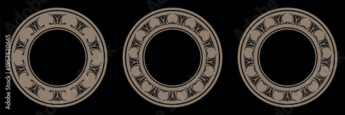 Set of vector vintage round frames. Greek floral meander, palmette. Endless European pattern border. Border Ancient Greece, Roman Empire. For textile, engraving, embroidery, plate, porcelain