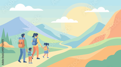 Scenic Hiking Adventure with Family in Mountain Landscape