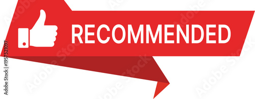 Red banner with white thumbs up and recommended text