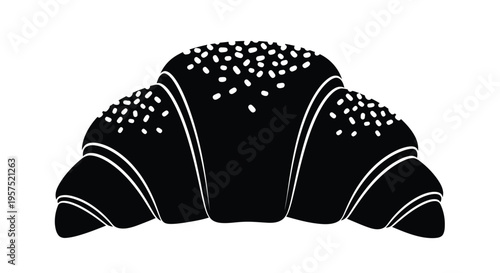 Simple black and white illustration of a crescent shaped croissant pastry