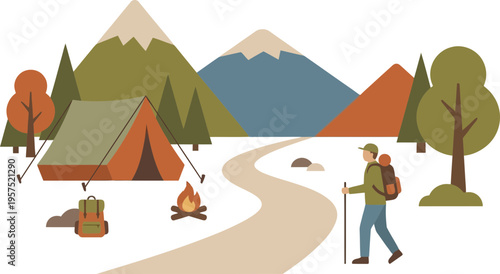 Scenic Hiking Trails Isometric Map with Nature Landscape