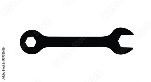 A black silhouette of an open end wrench isolated on a white background
