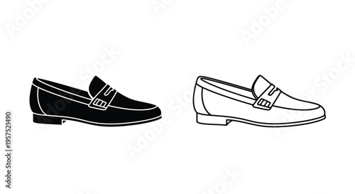 Two loafers a filled black version and a white outlined depiction