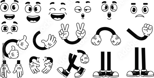 Cartoon Character Creation Kit with Eyes, Faces, Hands, Arms, Legs, and Expressions for Animation, Mascot Design, and Custom Cartoon Illustration