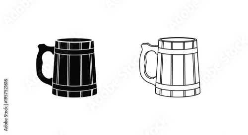 Two wooden beer mugs one dark and one light side by side