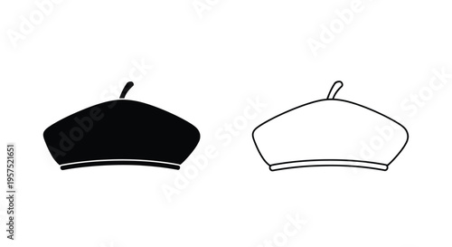 Black and white illustration of two berets with differing fills