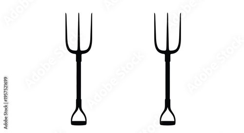 Two black pitchforks displayed against a plain white background