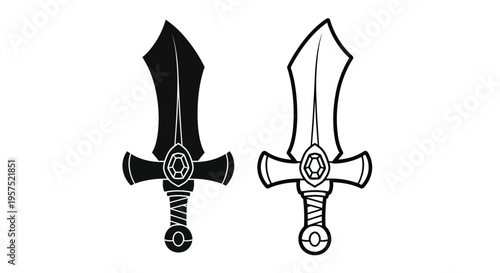 Two medieval swords one dark and one light displayed in a simple graphic