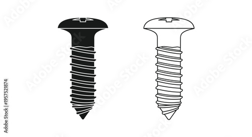 Two screw illustrations one solid black and one outlined in white