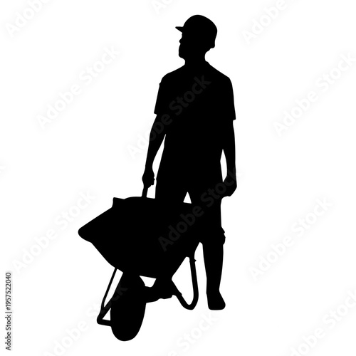 Construction worker wheelbarrow silhouette