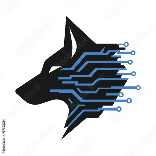Cybernetic Wolf Head Vector Illustration - Tech Circuit Board Animal Logo Design for T-Shirt and Branding Design